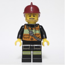 Fireman, Orange Safety Vest with Radio, Dark Red Helmet, Beard (fig-000465)