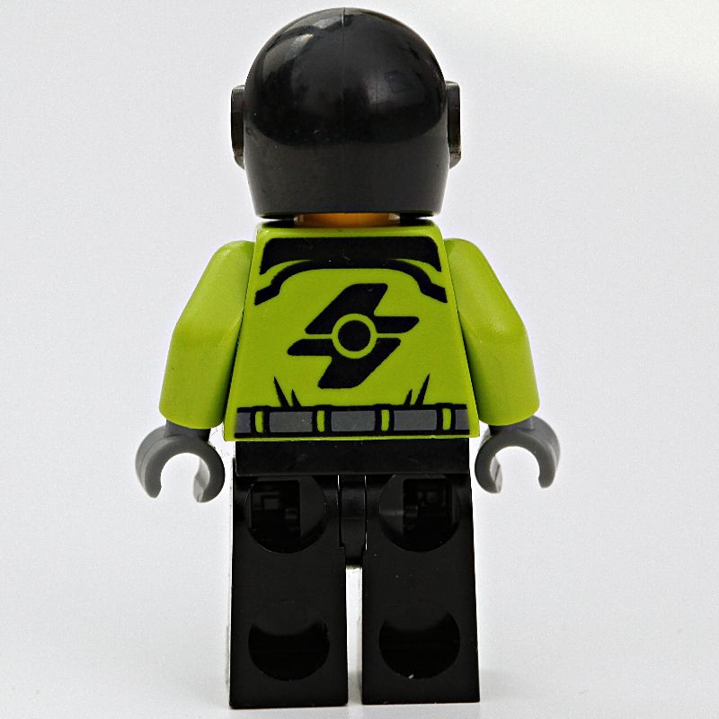 LEGO Set fig-000481 Racer, Lime and Black Jumpsuit, Black Helmet with Visor (Minifig - Back)