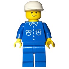 Man, Blue Shirt with Buttons and Pockets, Blue Legs, White Cap (fig-000515)