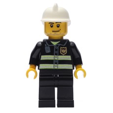 Fireman with Reflective Stripes and Radio, White Fire Helmet, and Beard Stubble (fig-000527)