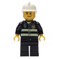 Fireman with Reflective Stripes and Radio, White Fire Helmet, and Beard Stubble
