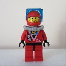 Diver, Man, Red Wetsuit, Red Helmet with Mask, Airtank, Stubble (fig-000530)