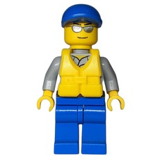 Coast Guard, Light Bluish Gray Shirt with Badge, Blue Cap, Yellow Life Vest, Silver Sunglasses (fig-000535)