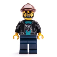 Man, Black Jacket, Dark Blue Legs, Reddish Brown Flat Cap (fig-000618)