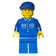 Man, Blue Shirt with Buttons and Pockets, Blue Legs, Blue Cap (3626a Head) (fig-000634)