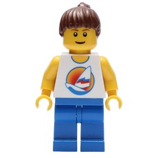 Lifeguard, White Tank Top with Windsurfer, Blue Legs, Ponytail (fig-000635)