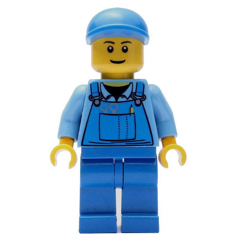 LEGO Set fig-000643 Man, Blue Overalls over Shirt, Blue Legs, Blue Cap ...