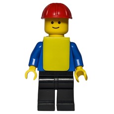 Construction Worker, Blue Torso, Black Legs, Red Hard Hat, Yellow Vest (fig-000652)