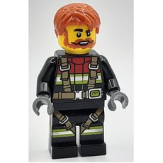 Firefighter, Black Fire Suit, Dark Orange Hair, Beard (fig-000682)