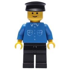 Man, Blue Shirt with Buttons and Pockets, Black Legs, Black Hat (fig-000686)