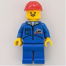 Construction Worker, Blue Jacket with Zipper and Bulldozer Badge, Blue Legs, Red Hard Hat (fig-000689)