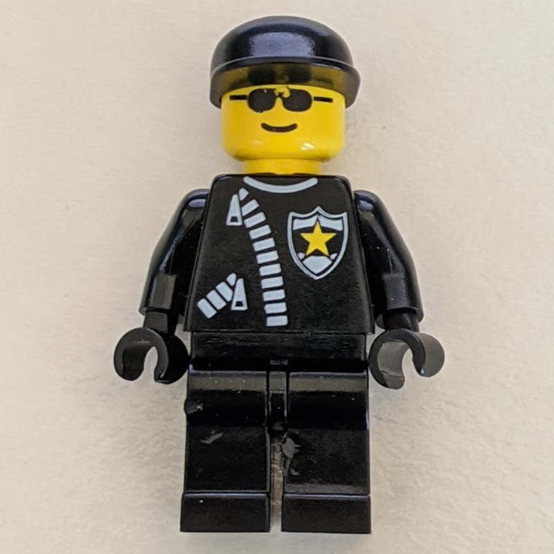 LEGO Set fig-000697 Policeman, Black Jacket with Zipper and Badge ...