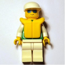 Man, Green Jacket, White Legs, White Cap, Yellow Life Vest, Blue Sunglasses (fig-000700)