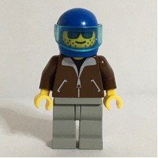 Man, Brown Jacket, Light Gray Legs, Blue Helmet with Visor, Blue Visor (fig-000703)