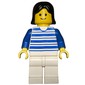Woman, White and Blue Striped Shirt, White Legs, Black Hair