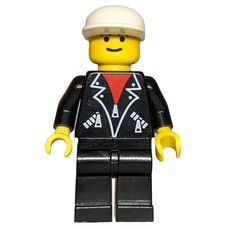 Man, Black Jacket over Red Shirt, Black Legs, White Cap (fig-000706)