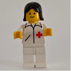 Doctor, Woman, White Jacket with Red Cross, White Legs, Black Hair (fig-000707)