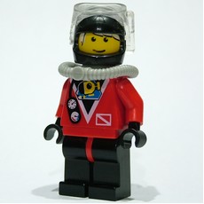 Diver, Man, Red Wetsuit, Black Helmet with Mask, Airtank, Printed White Hair (fig-000710)