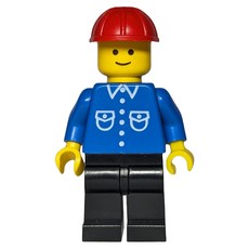Man, Blue Shirt with Buttons and Pockets, Black Legs, Red Hard Hat (fig-000719)