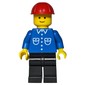 Man, Blue Shirt with Buttons and Pockets, Black Legs, Red Hard Hat
