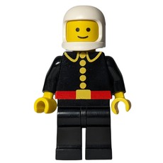 Fireman, Classic, Black Fire Jacket with Red Belt and Buttons, White Helmet (3842a Helmet) (fig-000729)