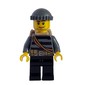 Criminal, Black Striped Top with Rope, Black Hat, Dark Tan Backpack, Stubble