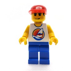 Man, White Tank Top with Windsurfer, Blue Legs, Red Cap (fig-000784)