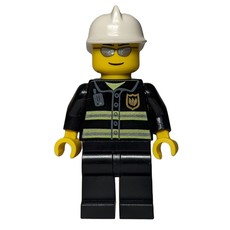 Fireman, Black Fire Jacket, White Helmet, Silver Sunglasses (fig-000786)