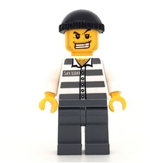 Criminal, Prison Shirt with #50380, Dark Bluish Gray Legs, Black Hat, Gold Tooth (fig-000787)