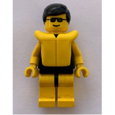 Man, Plain Black Swimsuit, Black Hair, Yellow Life Vest, Sunglasses (fig-000794)