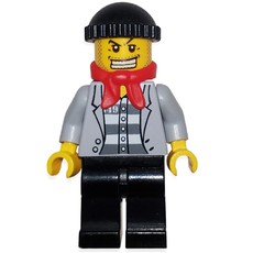 Criminal, Open Light Bluish Gray Jacket over Prison Shirt, Black Hat, Red Scarf, Gold Tooth (fig-000798)