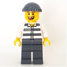 Criminal, Prison Shirt with #50380, Dark Bluish Gray Legs, Dark Bluish Gray Hat, Missing Tooth (fig-000800)