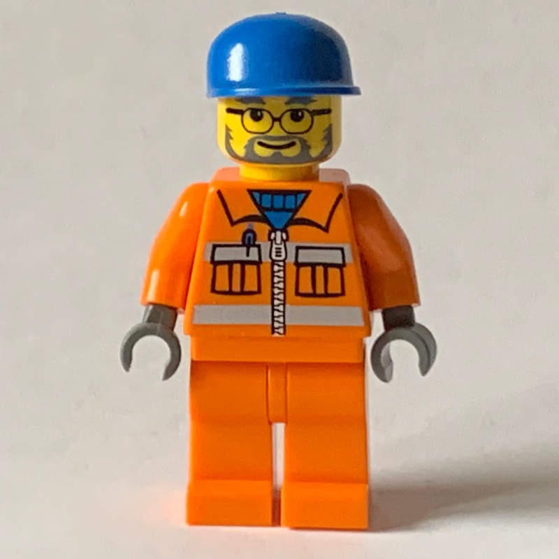 LEGO Set fig-000807 Construction Worker in Orange Jacket with Zipper ...