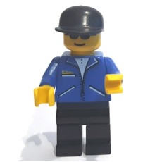 Man, Blue Jacket with Zipper, Black Legs, Black Cap, Sunglasses (fig-000820)