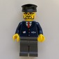 Train Worker, Blue Jacket with Train Logo, Black Hat, Beard and Glasses