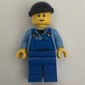Man, Blue Overalls over Shirt, Blue Legs, Black Hat, Reddish Brown Eyebrows