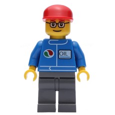 Mechanic, Blue Jumpsuit with Octan Logo, Dark Bluish Gray Legs, Red Cap, Glasses (fig-000832)