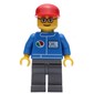 Mechanic, Blue Jumpsuit with Octan Logo, Dark Bluish Gray Legs, Red Cap, Glasses