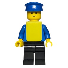 Man, Plain Blue Torso, Black Legs, Blue Hat, Yellow Vest (fig-000833)