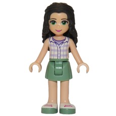 Emma - White Plaid Top, Sand Green Skirt (fig-000894)