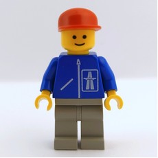 Man, Blue Jacket with Highway Logo, Light Gray Legs, Red Cap (fig-001007)