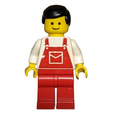 Man, Red Overalls, Black Hair (3626b Head) (fig-001008)