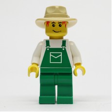 Man, Green Overalls, Tan Wide Brim Hat (fig-001018)