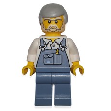 Man, Sand Blue Overalls, Light Bluish Gray Hair, Beard (fig-001031)