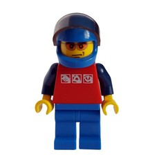Man, Red Top with Dark Blue Arms, Blue Legs, Blue Helmet with Visor, Orange Sunglasses (fig-001045)