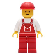 Man, Red Overalls, Red Hard Hat (3626a Head) (fig-001046)