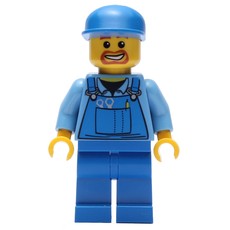 Construction Worker, Blue Overalls over Medium Blue Shirt, Blue Cap, Goatee Beard (fig-001067)