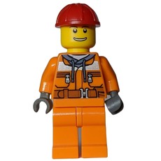 Construction Worker, Safety Jacket over Hoodie with Belt, Orange Legs, Red Hard Hat (fig-001082)
