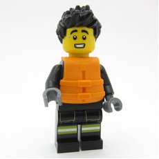 Firefighter, Black Fire Suit, Orange Life Jacket, Black Hair (fig-001093)