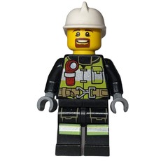 Fireman, Safety Vest with Flashlight, Pocket, and Belt, White Helmet, Goatee Beard (fig-001120)